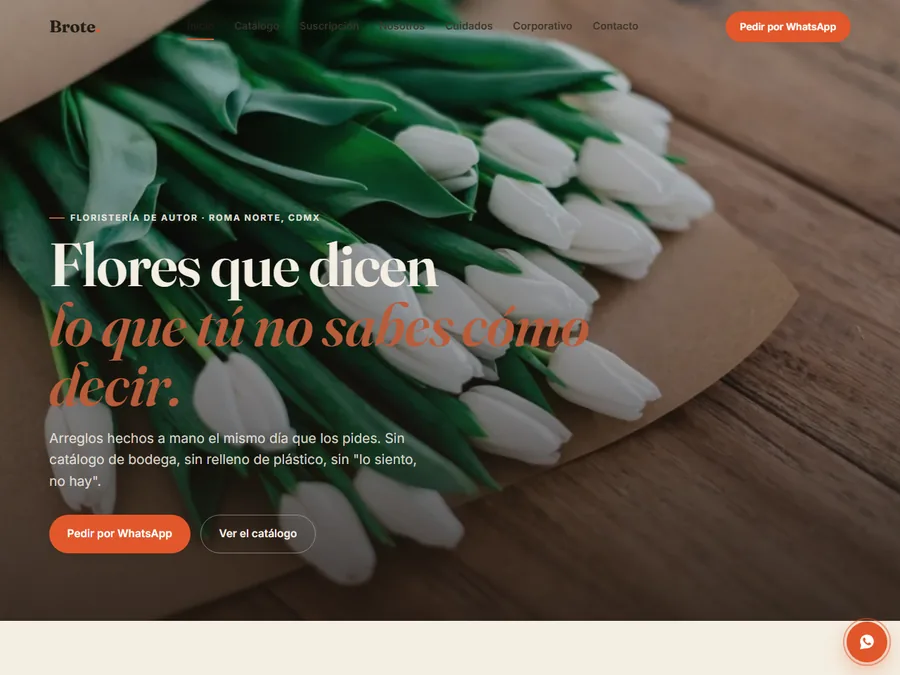 Página web de una florería, capturada en vivo