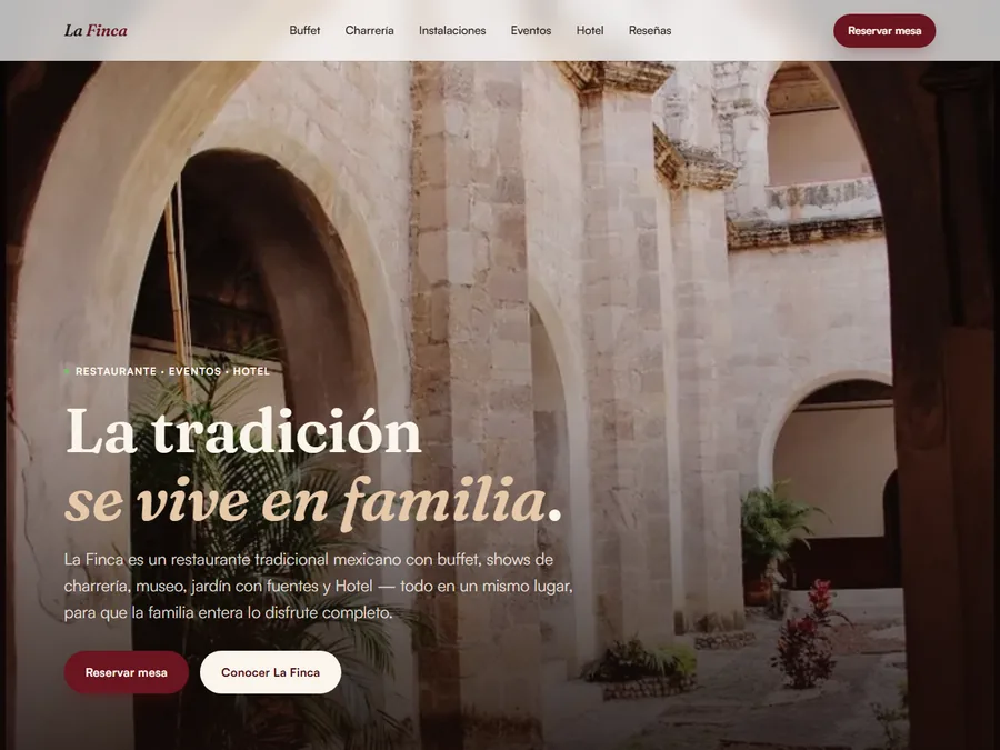 Página web de un restaurante, capturada en vivo